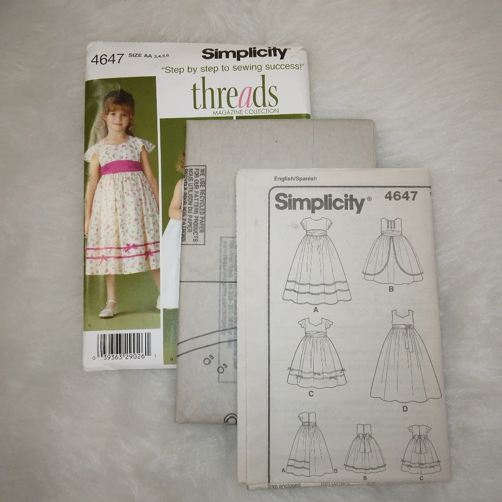 SIMPLICITY 4647 Child's special occasion dress w/ length sleeve trim variations